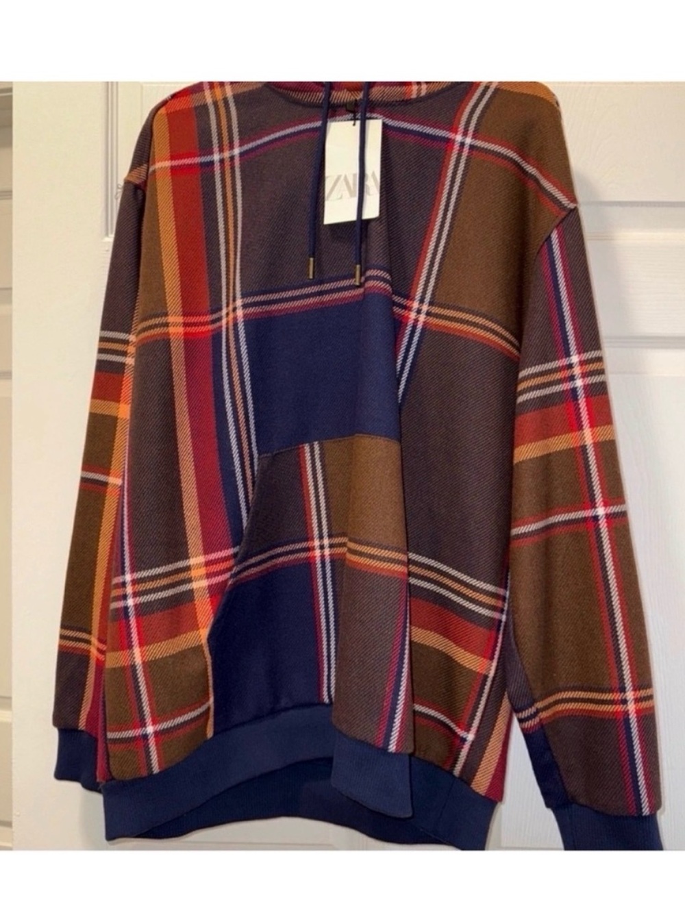 Plaid Pullover Hoodie - Brown Multi